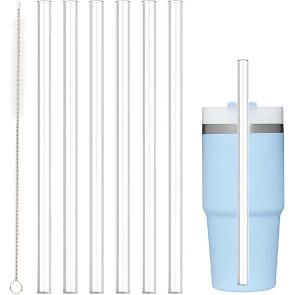 Replacement Straw Compatible with Stanley 14 oz 20 oz Cup Tumbler, 6 Pack Reble Straw with Cleaning Brush, Plastic, Clear