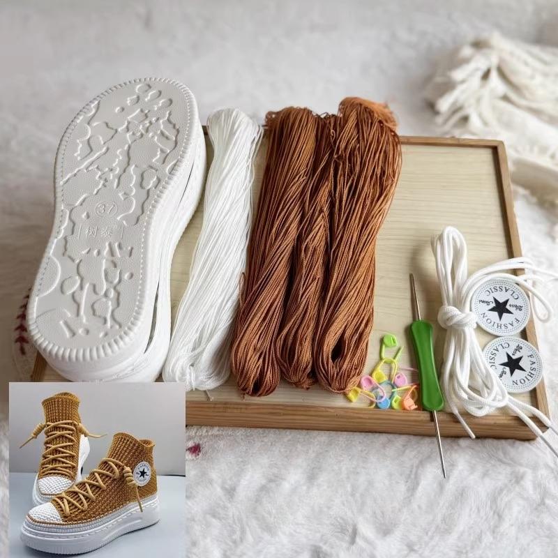 Ręcznie tkane letnie podeszwy haczykowe Podeszwy antypoślizgowe z gumy + pusta linia Ręcznie robione na drutach kapcie Krótkie buty DIY Buty szydełkowe Materiał