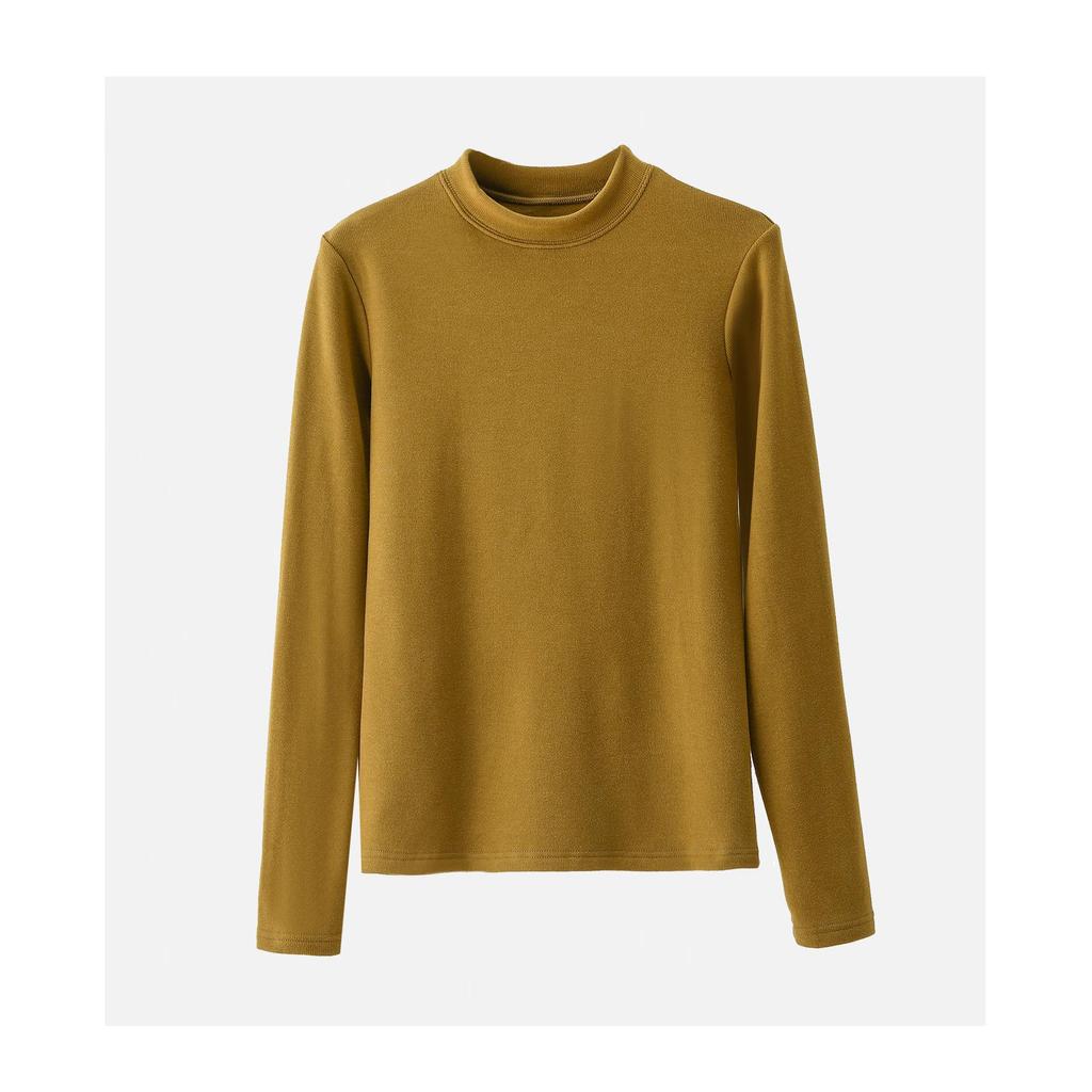 Haut d'automne/hiver en velours à col montant et manches longues, coupe slim pour femme