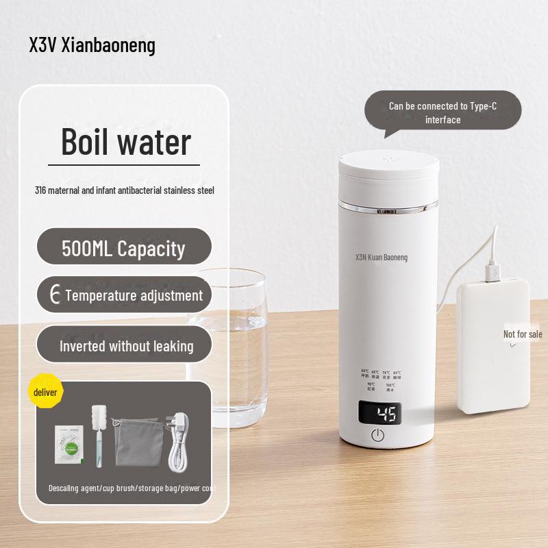 Xianbaoneng Portable USB Electric Kettle: Adjustable Temperature, Mini, Wireless Hot Water Cup for Travel & Dormitory.