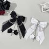 Lace Design Gothic Hair Clips Rhinestone Decoration Bow Shape Rhinestone Hair Accessories Cross Pendant Chain Detail