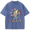 Funny Frog Valentine Washed T-Shirt Men's Short Sleeve Summer Round Neck Tee Oversized Harajuku Chic Couple Tunics Females