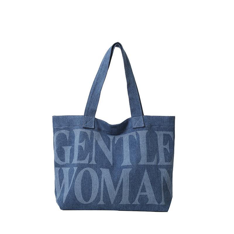Fashion Trend Alphabet Printed Denim Bag 2025 Spring New Textured Casual Tote Bag Shoulder Bag