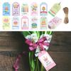 60PCS Happy Birthday Hanging Tags Multicolor Paper Decorative Labels Cartoon Cake Balloons with Ropes Greeting Note Tags