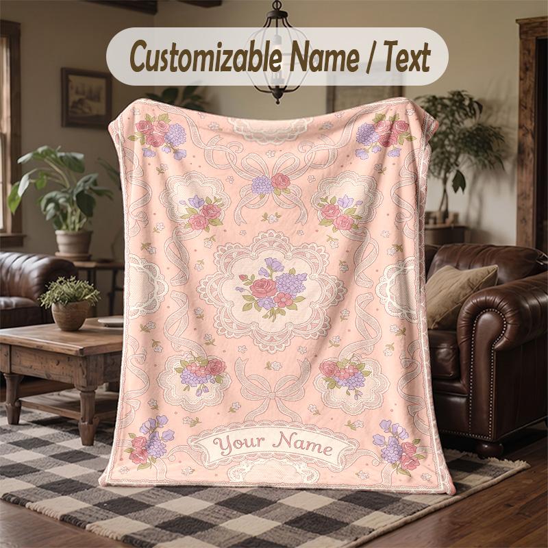 Floral Elegance Frame 1 Theme Throw Blanket Custom Name Text Personalized Blanket Soft Cozy Blanket for Home Sofa Bed