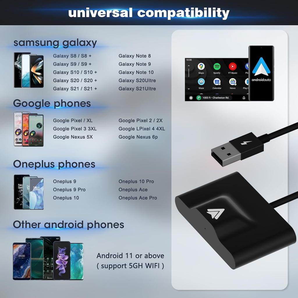Wireless Carplay Android Auto Adapter,2024 Upgrade Plug & Play Dongle, Converts Wired CarPlay to Wireless,Works with All Original Wired CarPlay Cars
