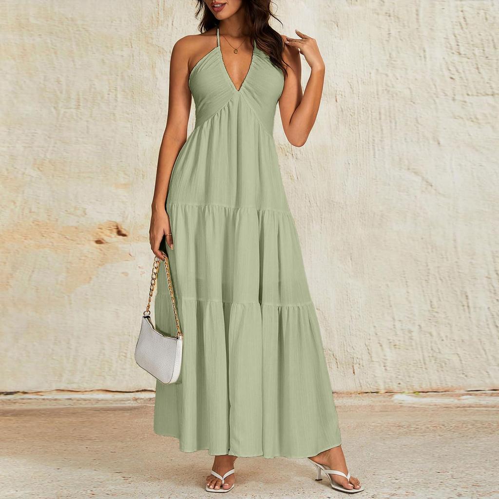 Women's V,Neck Relaxed,Fit Backless Resort Dress