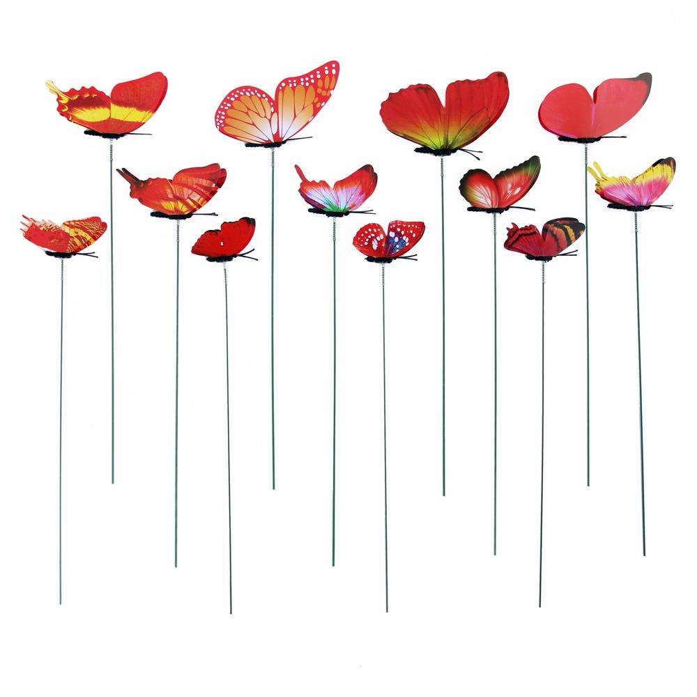 

12Pcs/set Colorful Butterflies Garden Stake Yard Planter Butterfly Stakes Decoracion Outdoor Decor Flower Pots Decoration червоний