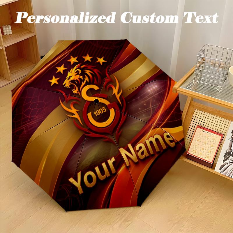 8 Rib Auto Folding Umbrella Galatasaray FC Print Custom Name Text Portable Rain Gear