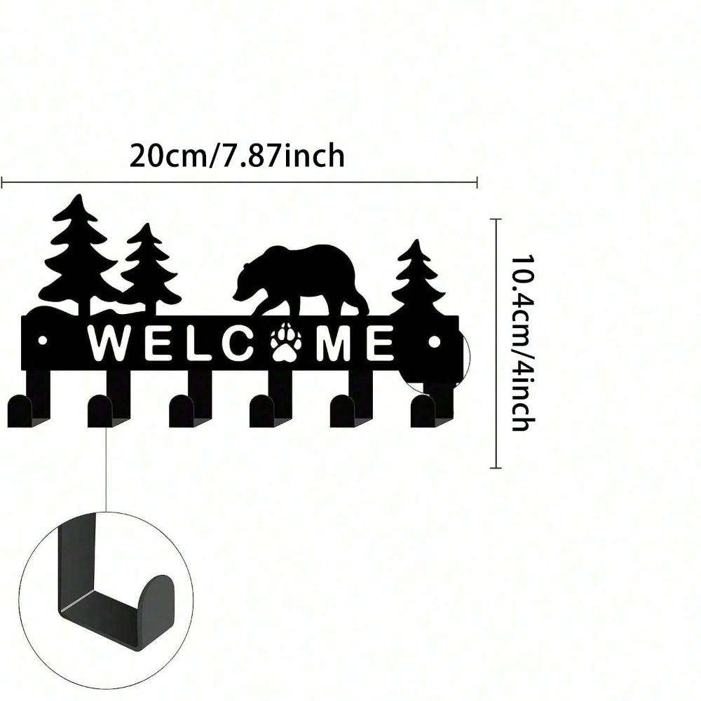 Metal Key Holder Wall Mounted Bear Design with 6 Hooks for Entryway Storage Home Decor Gift