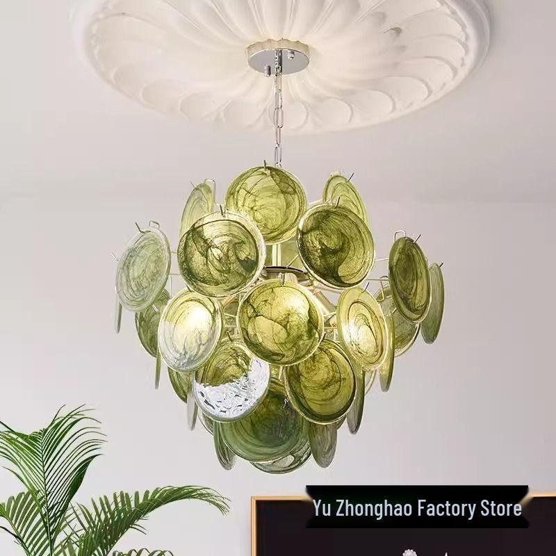 Elegant Vintage Ink Green Glass Chandelier for Living Room or Master Bedroom