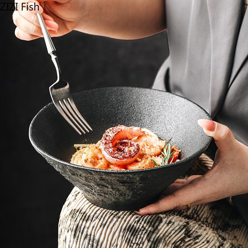 Einfache Schwarz-Weiß Keramikschale Restaurant Essensdekoration Kreative Nudelschale Zuhause Frühstück Salat Dessertschale Geschirr