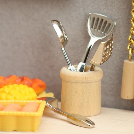 Mini Cooking Spatula Set 0.05 Scale Miniature Frying Spatula with Storage Holder