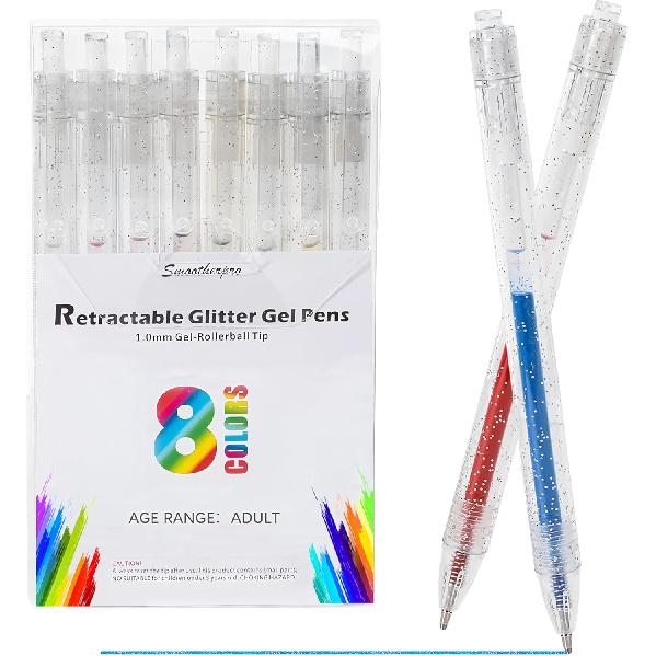 SMOOTHERPRO Блестящие Выдвижные Гелевые Ручки 18 Цветов Металлические Цветные Гелевые Ручки 1,0 мм Толстый Серебристый Блестящий Гелевые Чернила для Раскрашивания Взрослыми Ведения Дневника Рисования 8