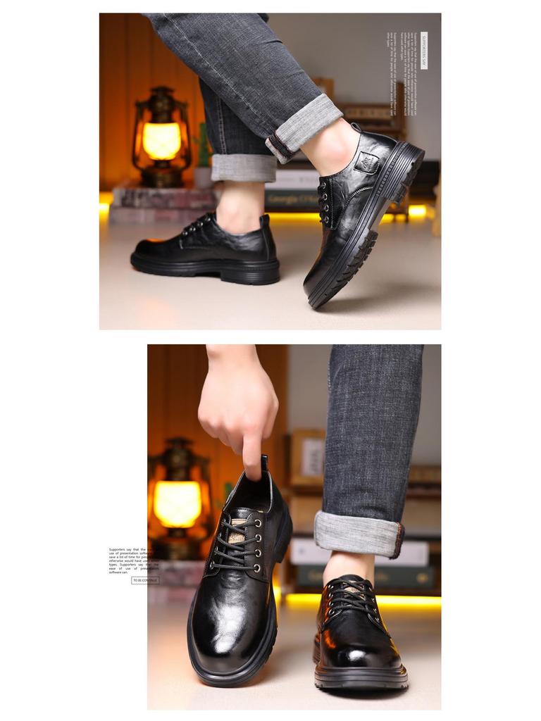 Ovigz Yadan Style Men's Premium Breathable Leather Business Shoes - Soft, Non-slip Sole.