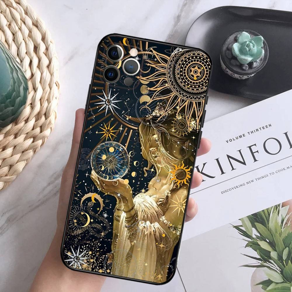 Occult Witchcraft Moon Gothic Witch Phone Case For iPhone 16,15,14,13,12 Mini 11 Pro XR,X,XS,MAX 7,8 Plus Cover Soft Black
