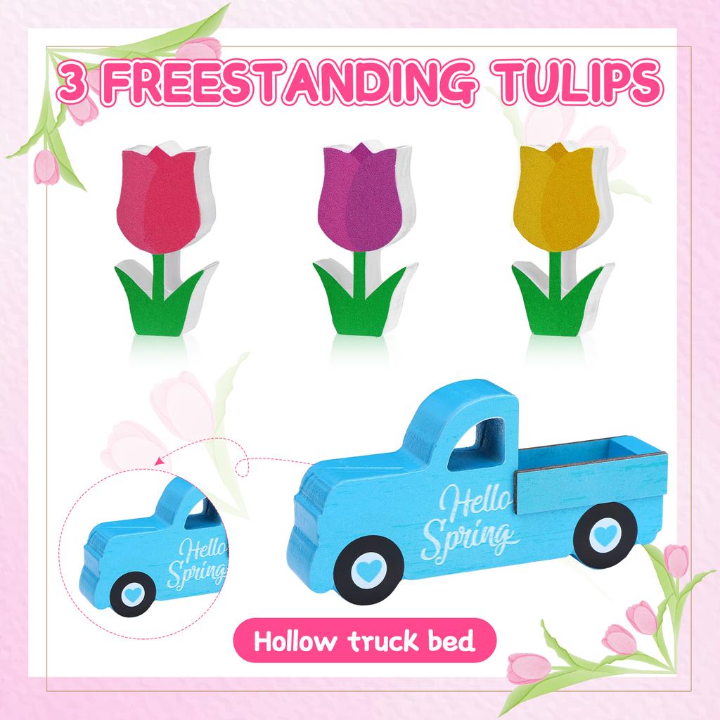 7 Pcs Spring Wooden Table Signs Decorations Hello Spring Table Centerpiece Rustic Farmhouse Easter Faux Book Stack Pastel Tulip