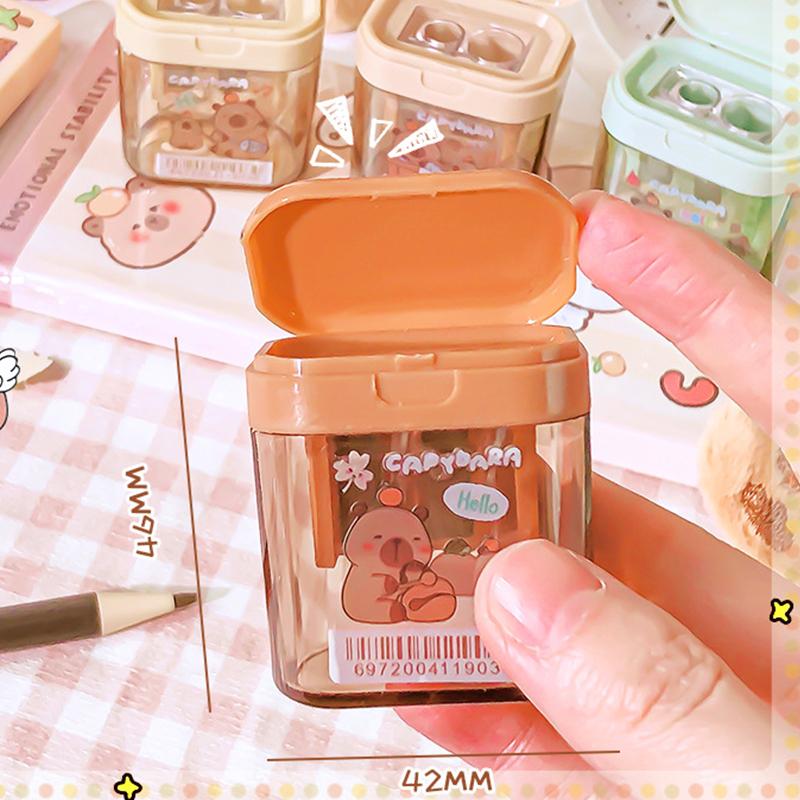 1Pcs Cartoon Capybara Pencil Sharpener Double Hole Pencil Sharpener Portable Mini Manual Pencil Sharpener Student Stationery