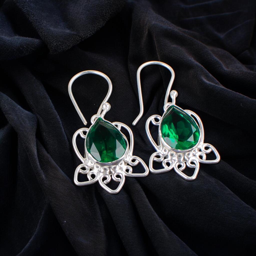 Chromdiopsid Edelstein 925 Sterlingsilber Hübscher Schmuck Ohrringe Für Frauen EE-40-3