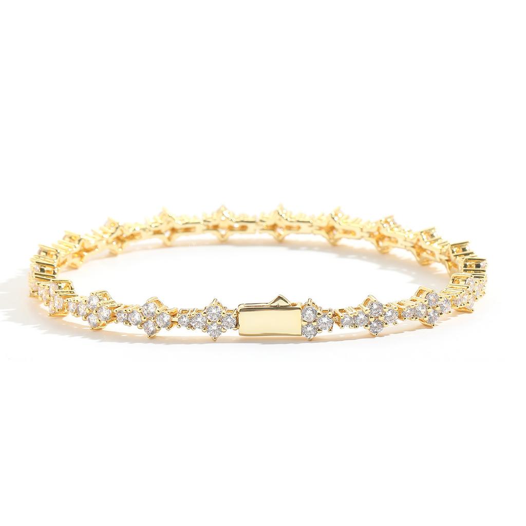 Heißverkauf Mode Hip Hop Schmuck Gold Silber Farbe Federverschluss Blumenform Bling CZ Iced Out Tennisarmband für Damen Geschenk