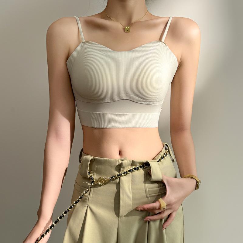 Ice Silk Seamless Halter Small Vest with Chest Pad Does Not Run Cup Integrated Women with Summer Base Sexy Back