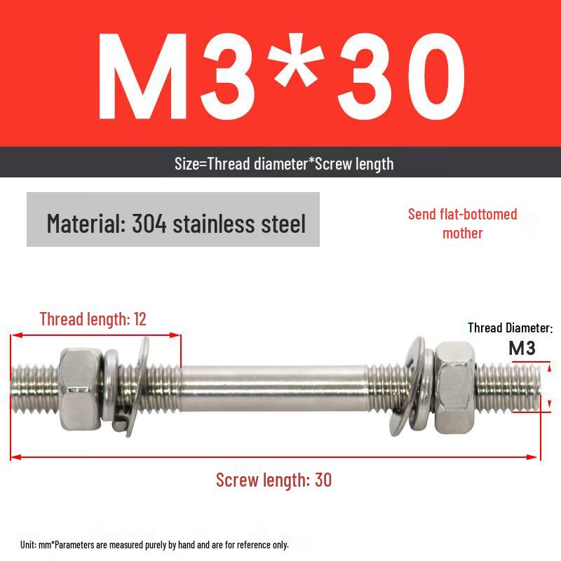304 Stainless Steel Double-Headed Screw & Nut Set
