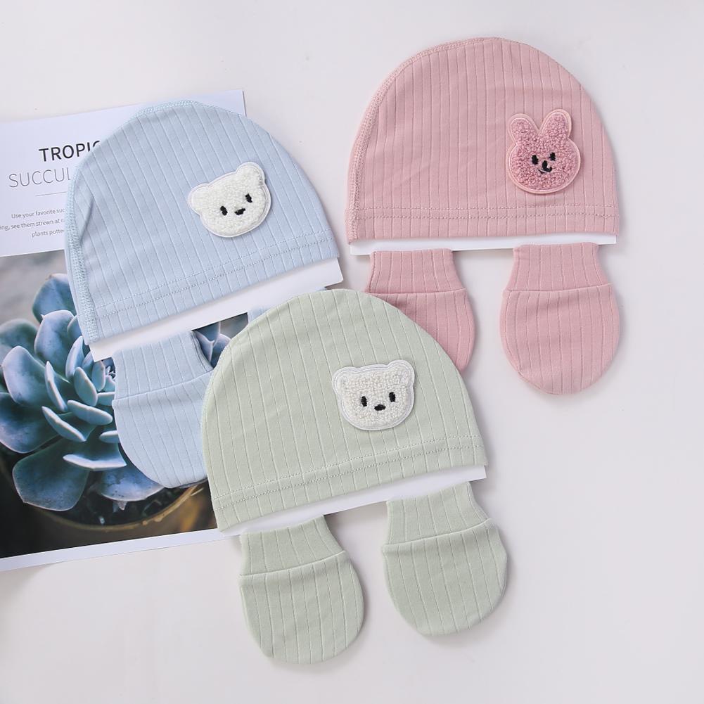 3Pcs/set Cotton Newborn Hats Caps Mittens Foot Cover Infant Felt Cute Bear Headwraps Baby Gloves Socks 0-3M Beanies