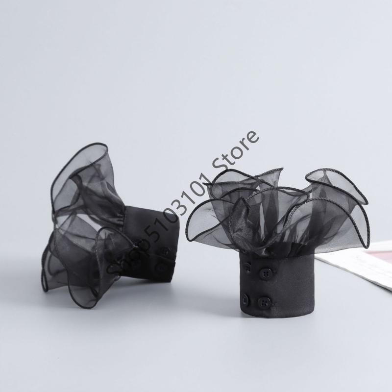 Elegant Detachable Cuffs Lace Collar And Arm Sleeve Set For Women Ruched False Cuffs Sweater Blouse Wrist Warmers