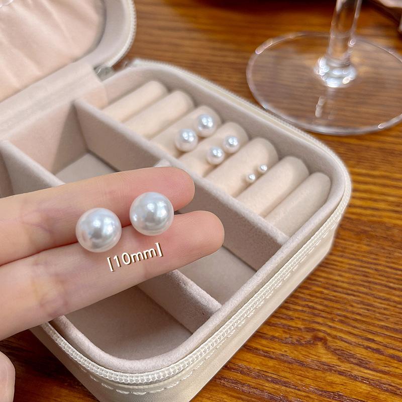 925 silver needle Korean version temperament simple pearl stud earrings versatile anti-allergic round pearl earrings