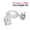 Schuko Plug Power Strip 3-Outlet 7-Hole German Standard Outlet Socket Home Electronics Extension Cord 0.3/0.5/1/2/3M