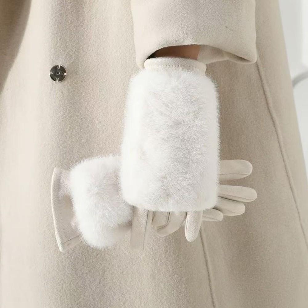 Thickened Suede Gloves Rabbit Faux Fur Thermal Mittens Fashion Women Winter Gloves  Sports