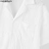 INCERUN Summer Men Short Sleeves Front Lace Patchwork See Through Loose Shirts