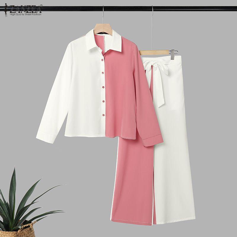 ZANZEA Women Long Sleeve Blouse and Long Pants Casual Two Piece Suit Sets