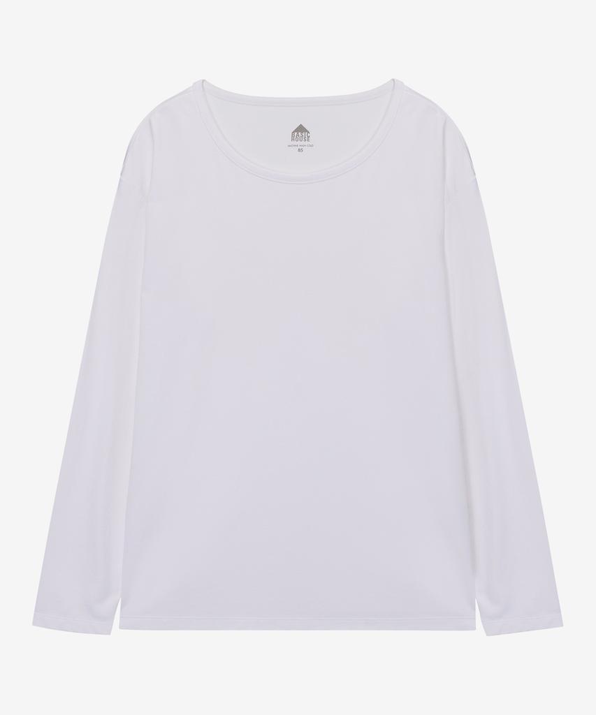 BASIC HOUSE Women'S Flowy Spandex U-Neck Oversized Long Sleeve T-Shirt White