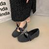 Inner Height Increase Pink Mary Jane Fluffy Shoes Women's Shoes 2025 Autumn and Winter Warm Cotton Shoes Bow Pearl Cotton Shoes