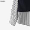 ZANZEA Women Casual Long Sleeve Stripe Print Patchwork Blouse