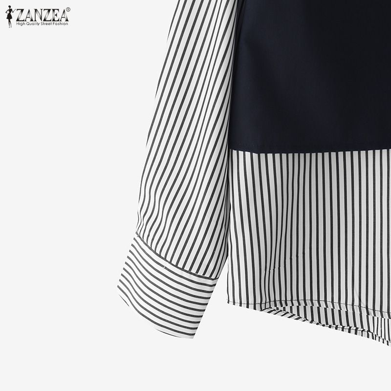 ZANZEA Women Casual Long Sleeve Stripe Print Patchwork Blouse