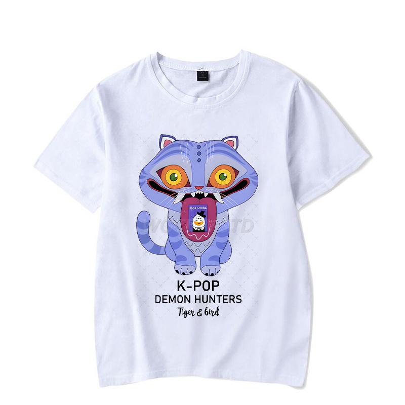 New T-shirt KPop Demon Hunters Cartoon Tiger Short-sleeved Tops Summer Men Women Clothes Anime Graphic Korean Style T-shirt
