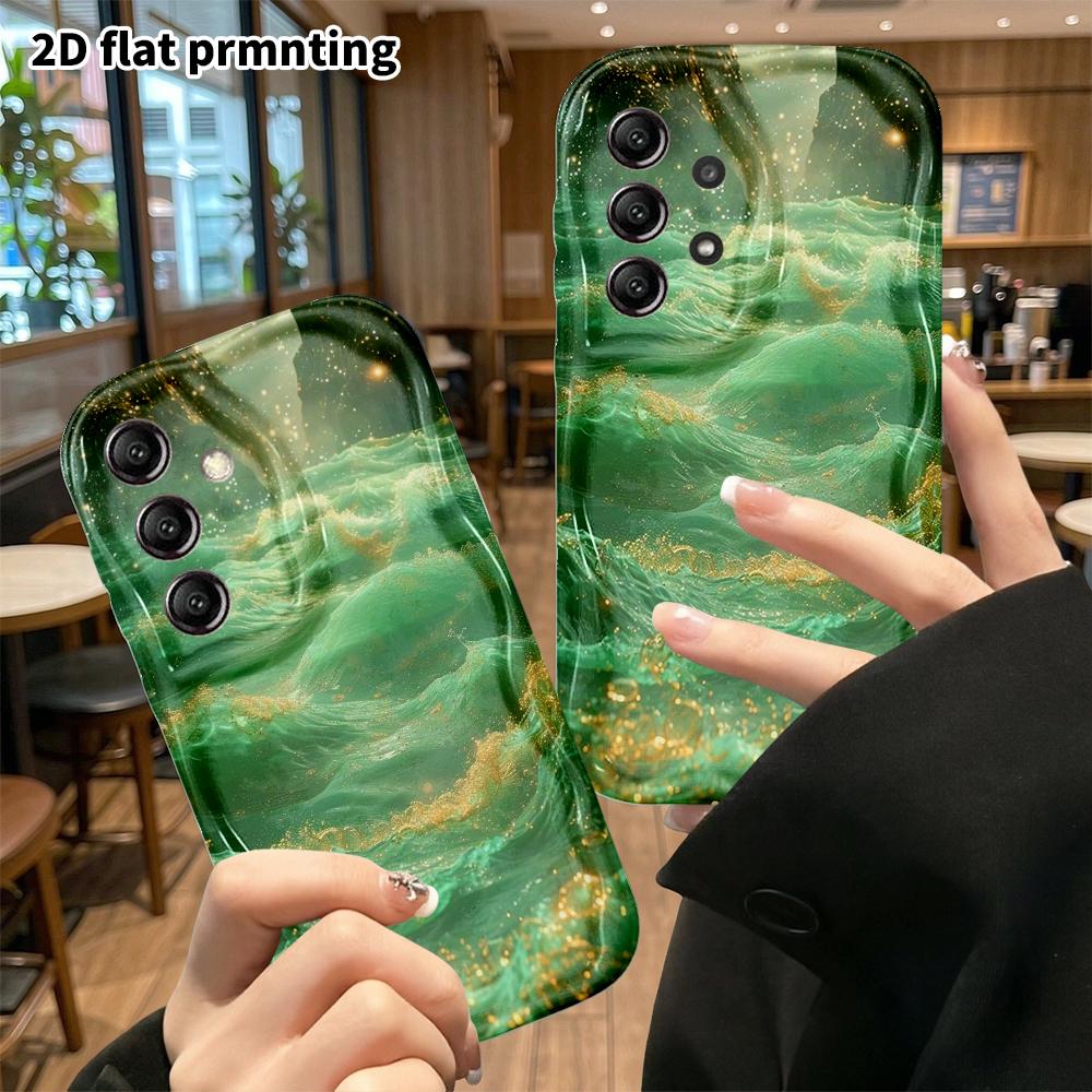 Phone Case: 2D Flat Samsung Galaxy A34 A35 S20 S22 S21 FE Plus Ultra Protective Case, Gilded Jade Waves, Christmas and Halloween Gift