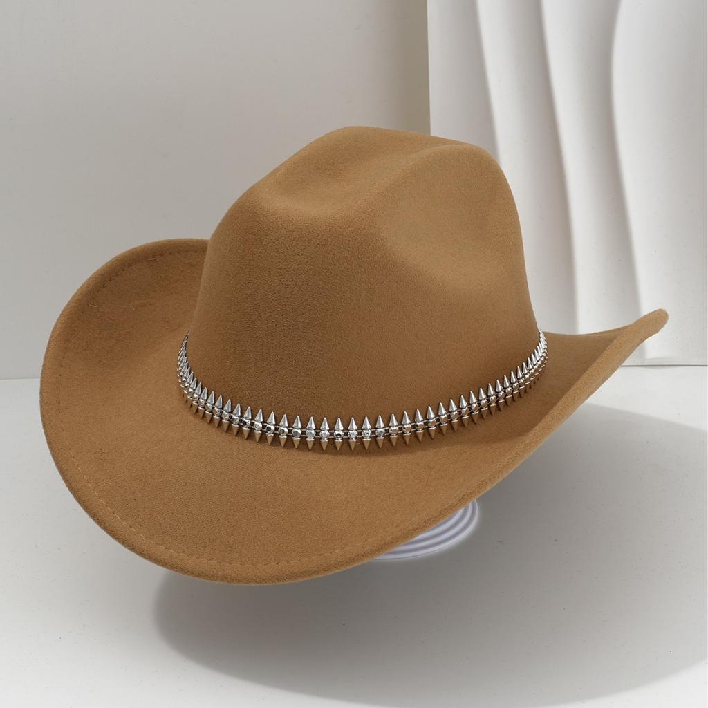 New trendy cool top hat fedora hat accessories personalized fish bone three-dimensional rivets rhinestone belt party hat