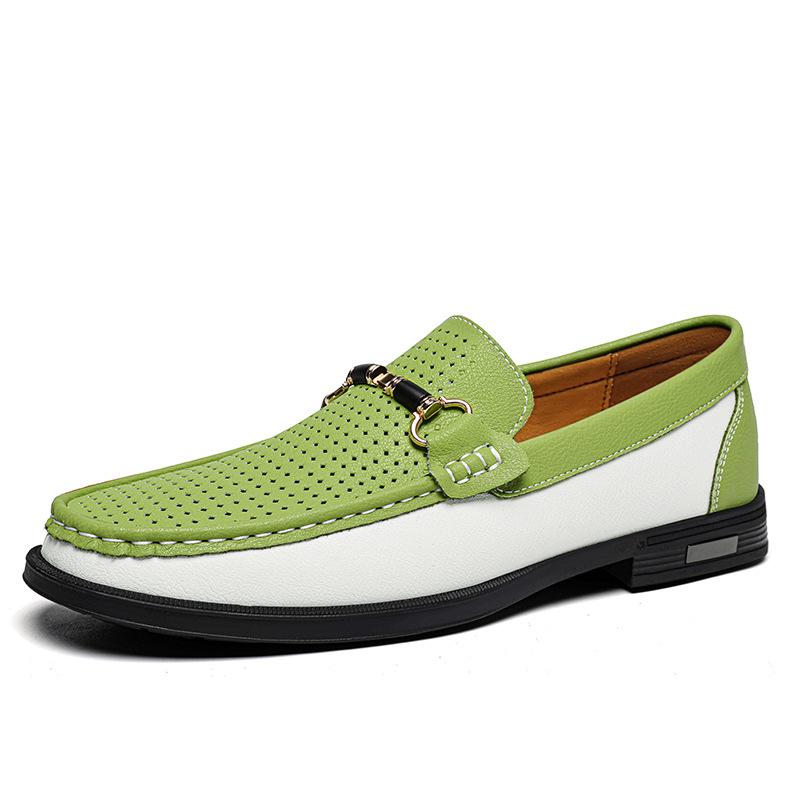 25366 Men's Spring/Summer Low-Top Leather Loafers - Breathable Perforated Design