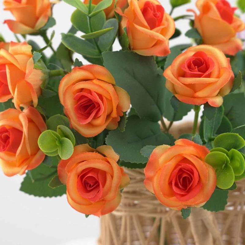 Artificial Eucalyptus Leaves & Silk Roses Bouquet, Fake Flowers for Vase, Home Outdoor Garden Festival Wedding Party Table Decor