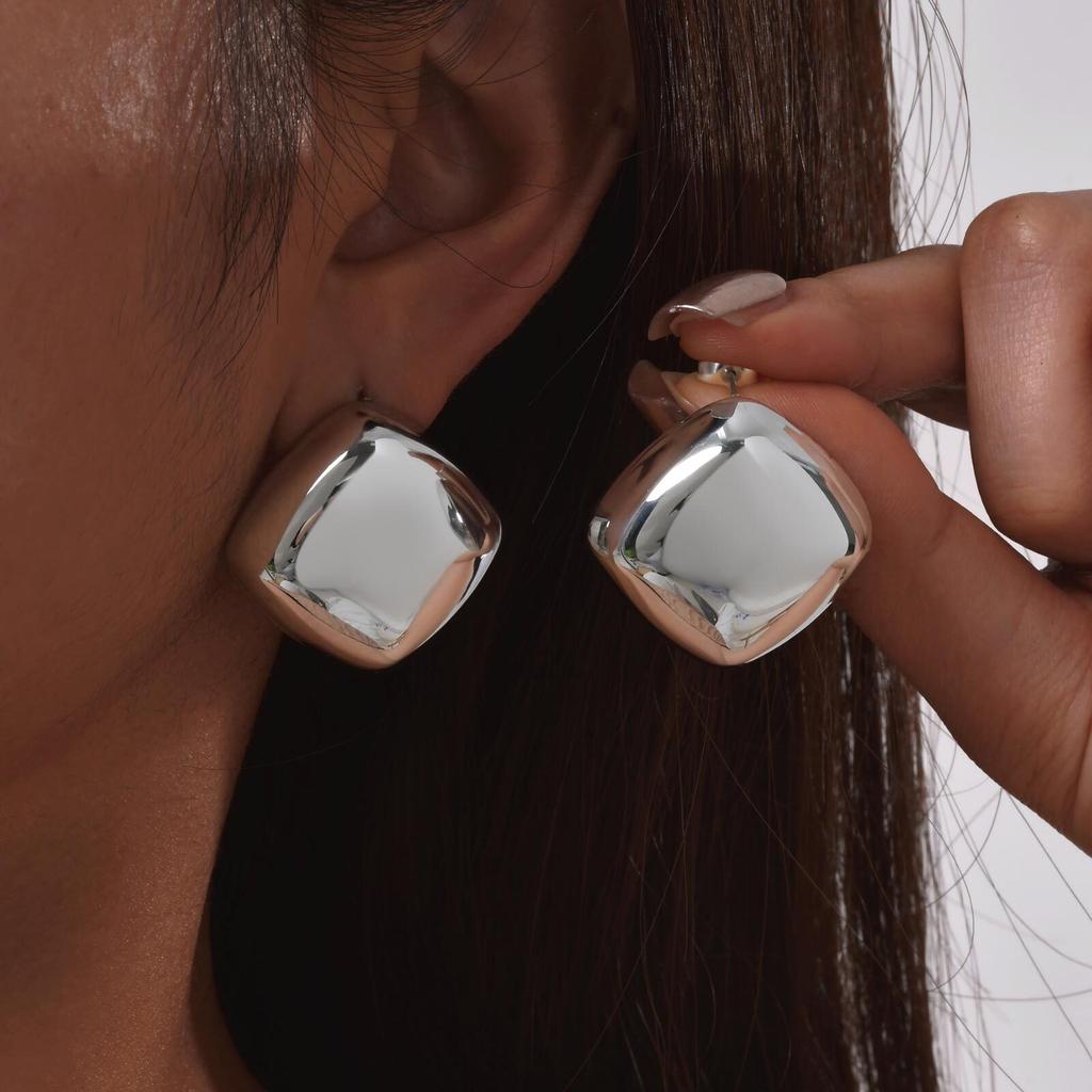 Boucle d'oreille clou géométrique trapèze carré en acier inoxydable pour femme Vnox Fashion, Accessoires d'oreille, Bijoux étanches pour fête, Deux couleurs