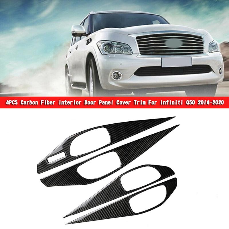 Carbon Fiber Interior Door Handle Trim for Infiniti Q50 2014-2019, Car Inner Door Bowl Panel Decor Cover Sticker Styling
