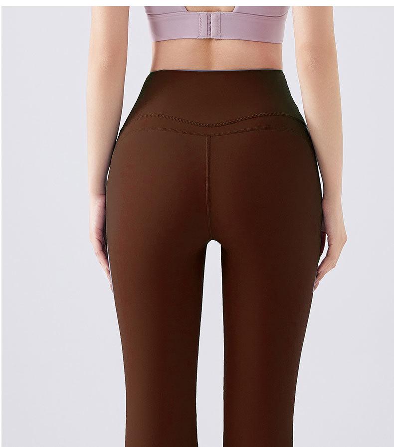 New High-Waisted Peach Bell Bottom Yoga Pants with Tummy Control – Slimming, High Elastic Fit for Fitness & Pilates