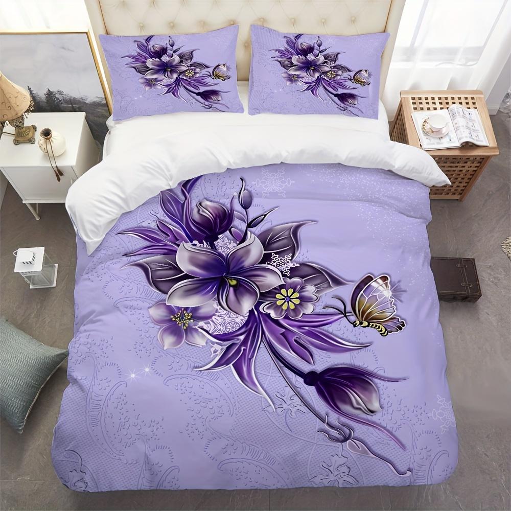 

Butterfly Pattern Duvet Cover Queen King Size Purple Floral Textured Bedding Set Bedroom Decor 3 Piece Set With 2 Pillowcases EU Single(135x200cm)
