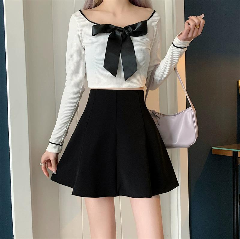 Women's High Waist Black A-line Umbrella Skirt - Plus Size, Anti-exposure, Hip-hugging
