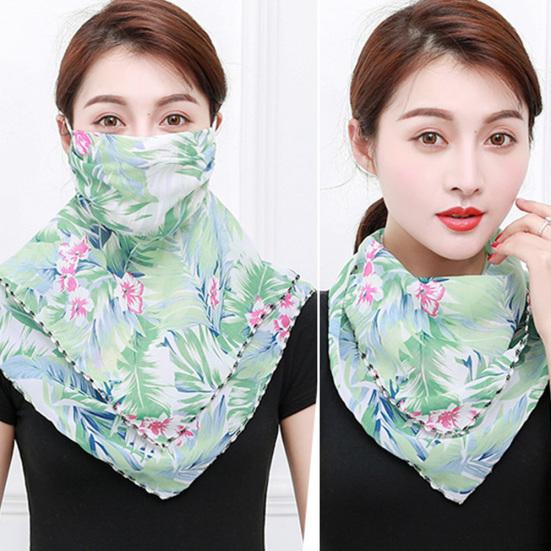 Women Floral Print Breathable Chiffon Sun Proof Veil Shawl Scarf Neck Face Cover