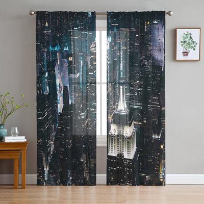 New York City Nachtansicht Transparente Vorhänge zur Wohnzimmerdekoration Fenstergardinen für die Küche Tüll Voile Organza Vorhänge