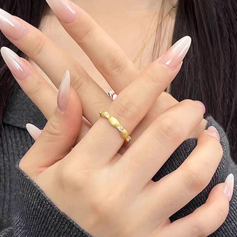 Gold Plated Stylish Adjustable Ring For Women With Retro Geometry And Dazzling Embellishments Diamond